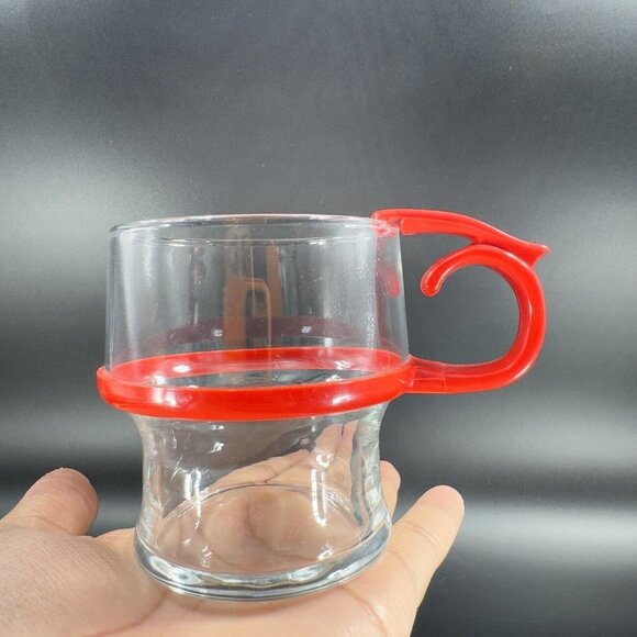 Clear Glass Coffee Mug Cup With Red Hard Plastic Handle Drinking Cup Mug Barware - Picture 12 of 13
